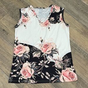 Floral V-Neck Sleeveless Top Size L Boutique Wear